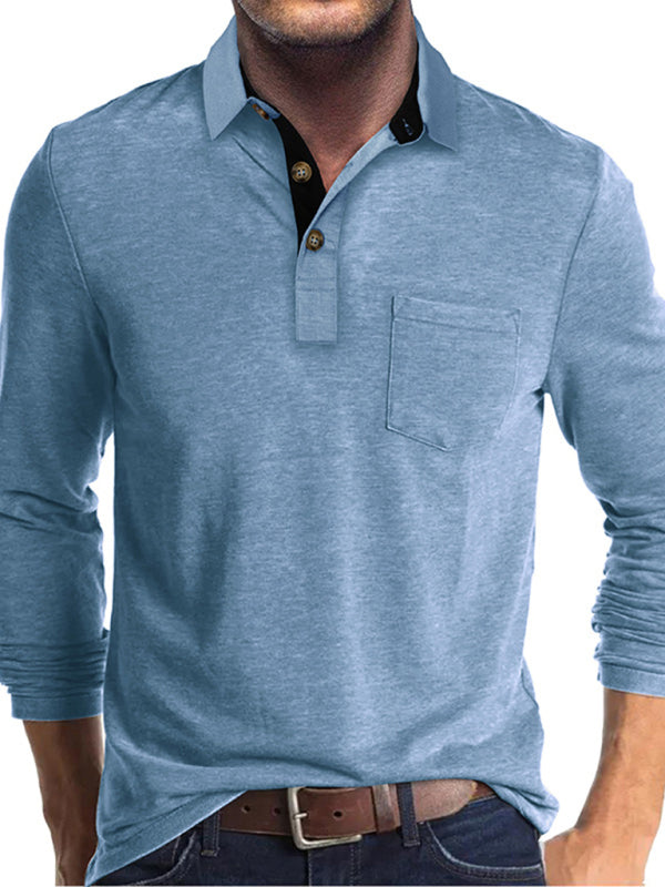 New Men's Long Sleeve Lapel Bottoming POLO Shirt Top - FashionistaDeal