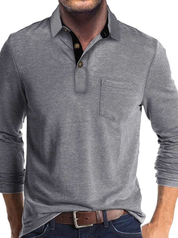 New Men's Long Sleeve Lapel Bottoming POLO Shirt Top - FashionistaDeal