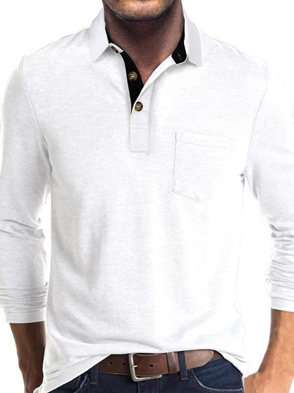 New Men's Long Sleeve Lapel Bottoming POLO Shirt Top - FashionistaDeal