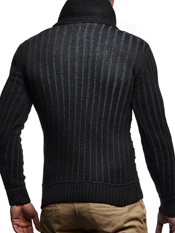 Fashionable men's leather buttoned sweater pullover turtleneck loose coat - FashionistaDeal