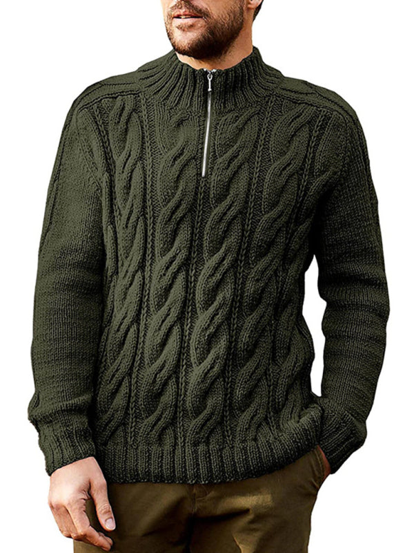 Men's new solid color zipper half turtleneck long sleeve sweater - FashionistaDeal