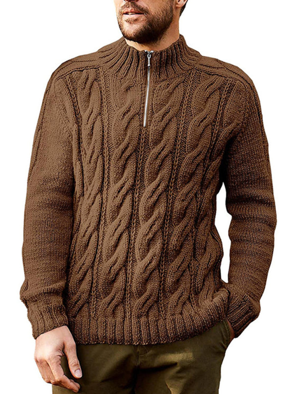 Men's new solid color zipper half turtleneck long sleeve sweater - FashionistaDeal