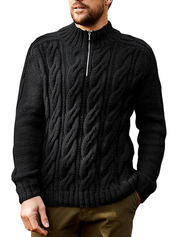 Men's new solid color zipper half turtleneck long sleeve sweater - FashionistaDeal