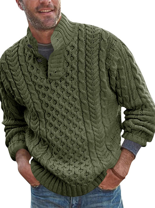 Men's Solid Color Half Turtle Collar Slim Fit Long Sleeve Knitted Sweater - FashionistaDeal