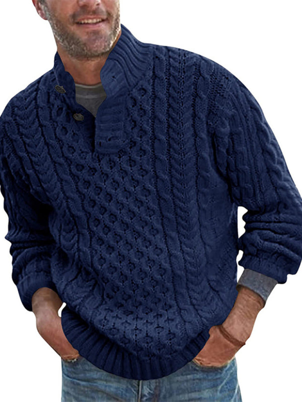 Men's Solid Color Half Turtle Collar Slim Fit Long Sleeve Knitted Sweater - FashionistaDeal