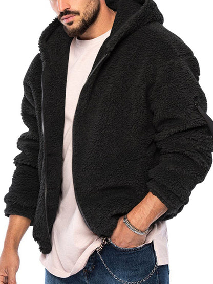 Men's double-sided arctic velvet hooded solid color warm zipper jacket - FashionistaDeal