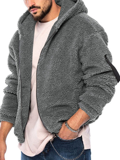 Men's double-sided arctic velvet hooded solid color warm zipper jacket - FashionistaDeal