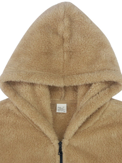 Men's double-sided arctic velvet hooded solid color warm zipper jacket - FashionistaDeal