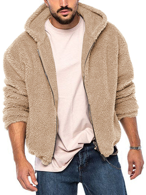 Men's double-sided arctic velvet hooded solid color warm zipper jacket - FashionistaDeal