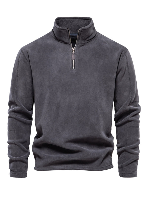 New men's polar fleece sweatshirt stand collar half zipper long sleeve sweatshirt - FashionistaDeal