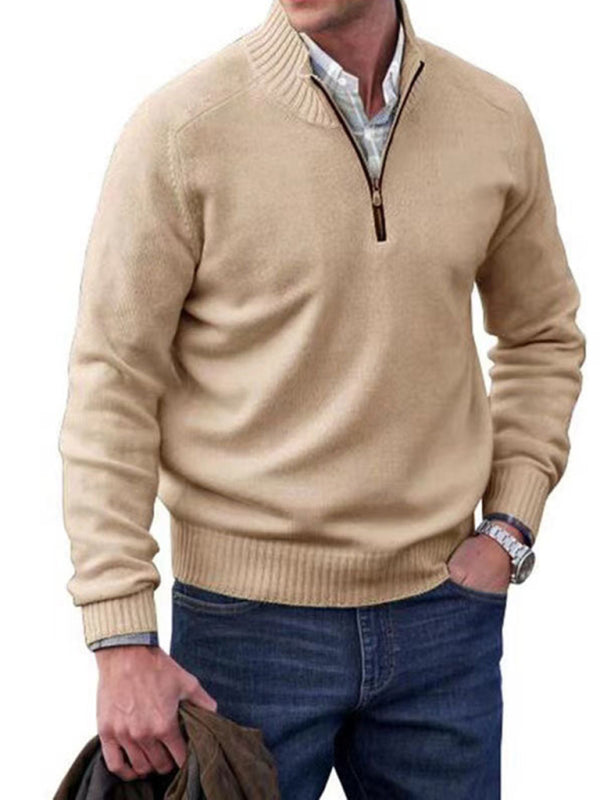 Men's zipper lapel casual long-sleeved knitted top - FashionistaDeal