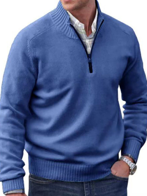 Men's zipper lapel casual long-sleeved knitted top - FashionistaDeal