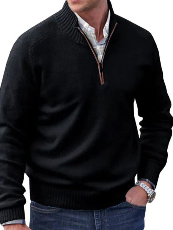 Men's zipper lapel casual long-sleeved knitted top - FashionistaDeal