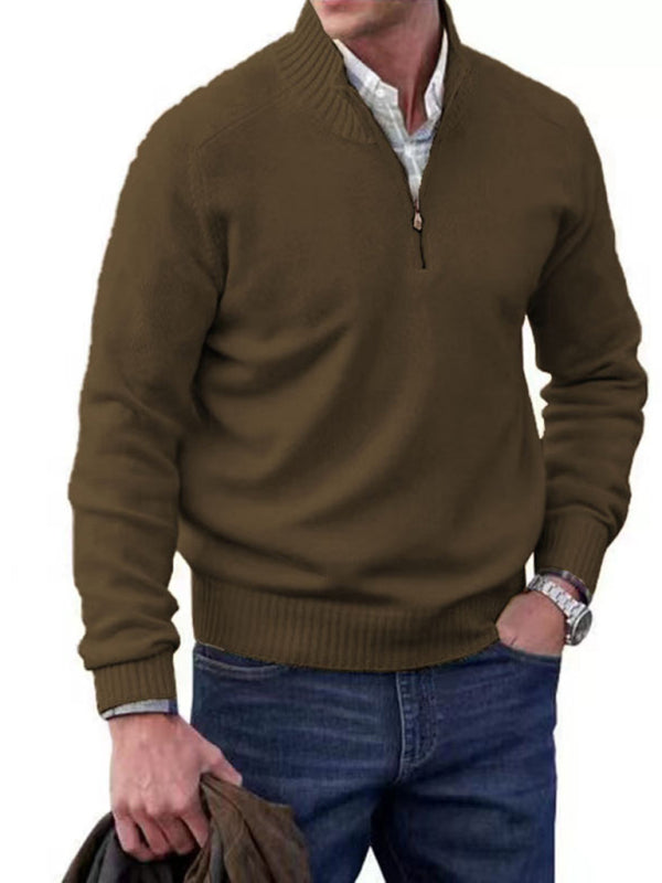 Men's zipper lapel casual long-sleeved knitted top - FashionistaDeal