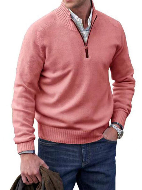 Men's zipper lapel casual long-sleeved knitted top - FashionistaDeal