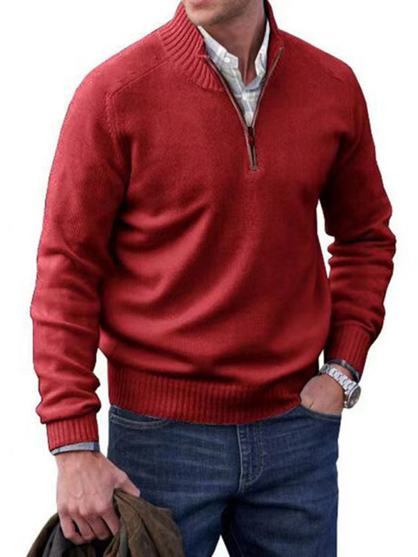 Men's zipper lapel casual long-sleeved knitted top - FashionistaDeal