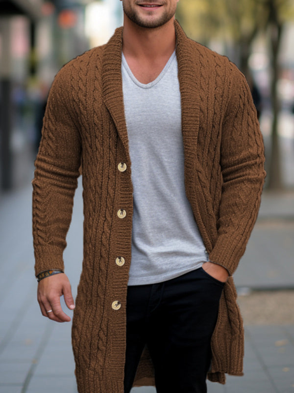 Men's mid-length knitted sweater Thick-knit twisted woolen cardigan - FashionistaDeal