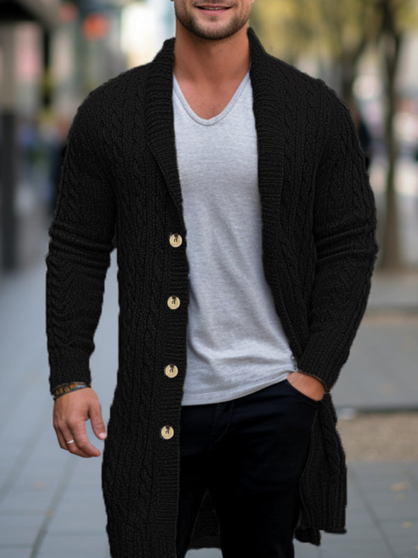 Men's mid-length knitted sweater Thick-knit twisted woolen cardigan - FashionistaDeal