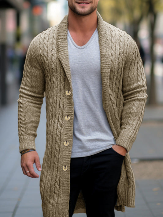 Men's mid-length knitted sweater Thick-knit twisted woolen cardigan - FashionistaDeal