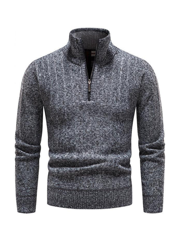 Men's stand collar zipper half cardigan sweater - FashionistaDeal