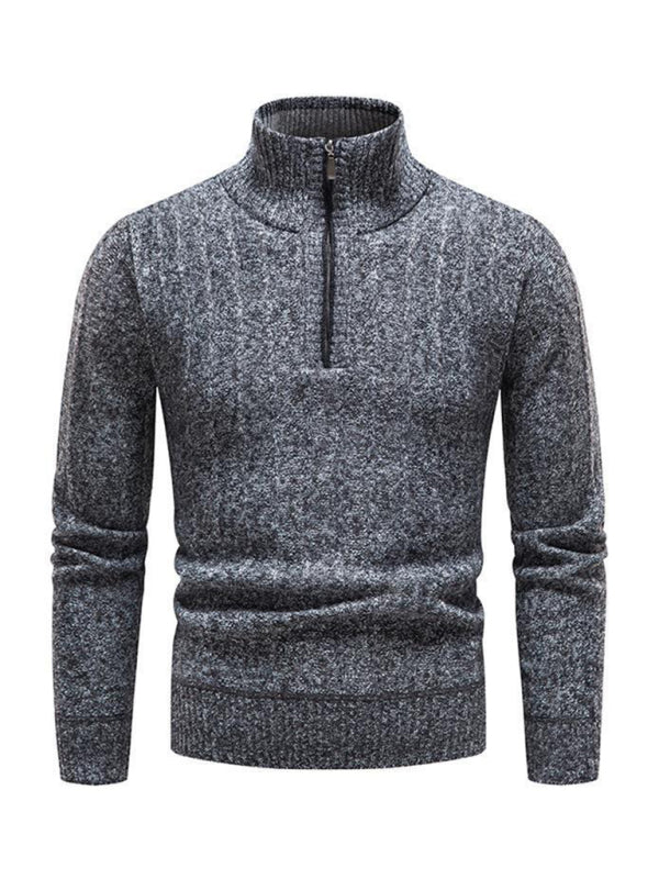 Men's stand collar zipper half cardigan sweater - FashionistaDeal