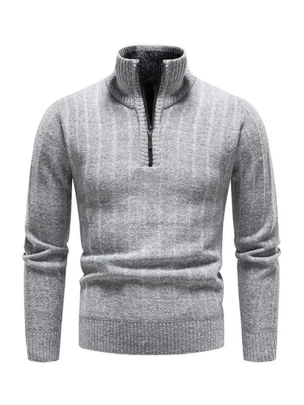 Men's stand collar zipper half cardigan sweater - FashionistaDeal