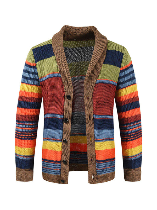 Men's Button Casual Color Striped Cardigan - FashionistaDeal