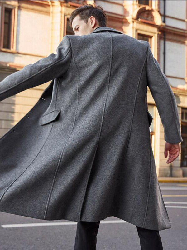 Men's long woolen windbreaker woolen coat - FashionistaDeal