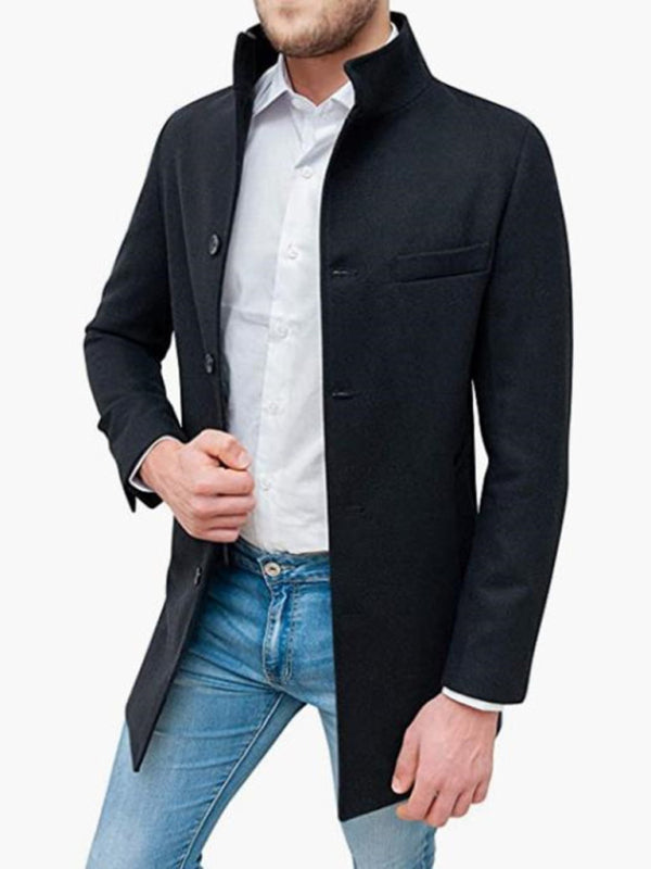 Men's slim woolen coat with stand collar - FashionistaDeal