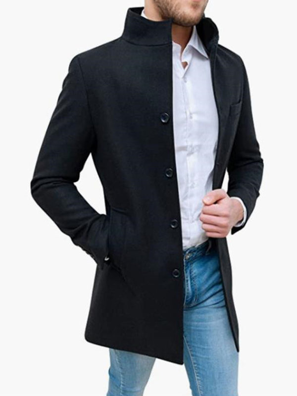 Men's slim woolen coat with stand collar - FashionistaDeal