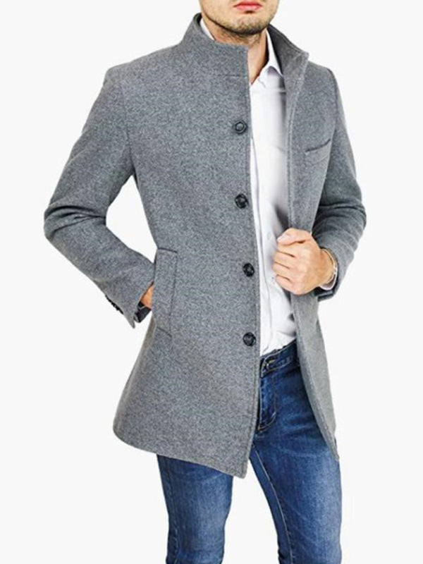 Men's slim woolen coat with stand collar - FashionistaDeal