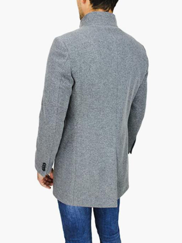 Men's slim woolen coat with stand collar - FashionistaDeal