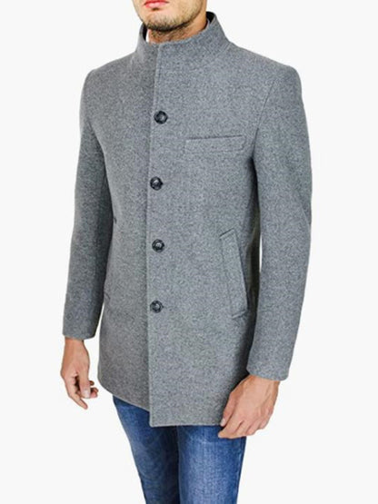 Men's slim woolen coat with stand collar - FashionistaDeal