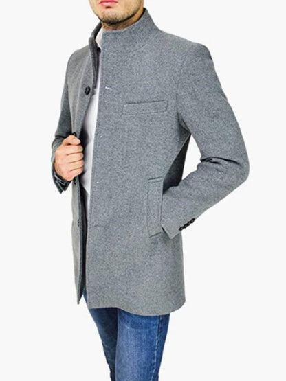 Men's slim woolen coat with stand collar - FashionistaDeal