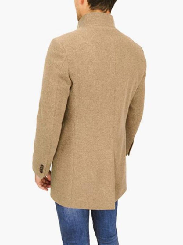 Men's slim woolen coat with stand collar - FashionistaDeal