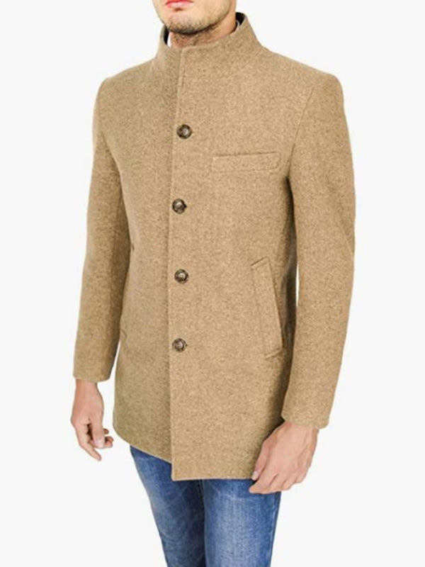 Men's slim woolen coat with stand collar - FashionistaDeal