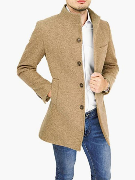 Men's slim woolen coat with stand collar - FashionistaDeal