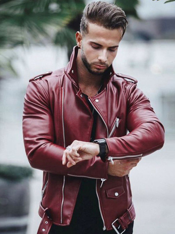 Men's stylish zipper leather biker jacket - FashionistaDeal