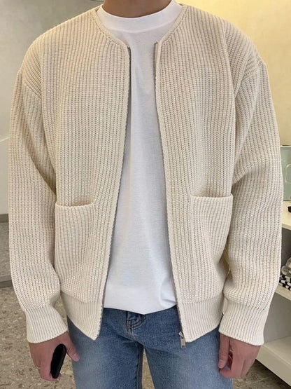 Men's solid color loose casual lazy style knitted sweater cardigan - FashionistaDeal