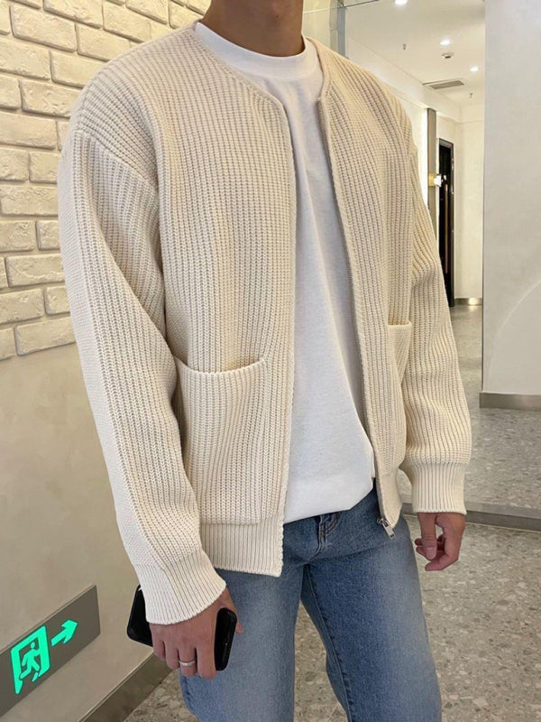 Men's solid color loose casual lazy style knitted sweater cardigan - FashionistaDeal