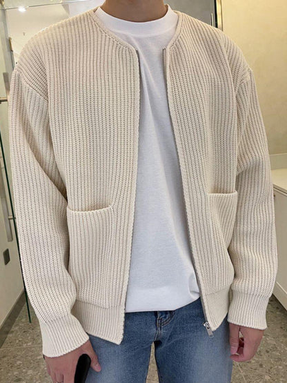 Men's solid color loose casual lazy style knitted sweater cardigan - FashionistaDeal