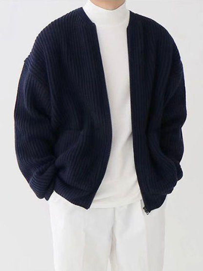 Men's solid color loose casual lazy style knitted sweater cardigan - FashionistaDeal