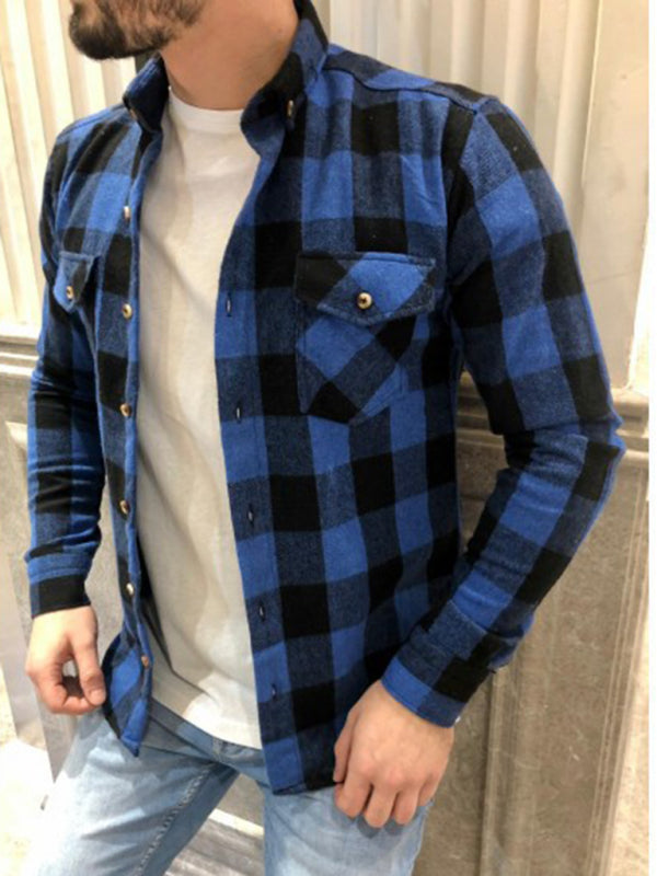 Men's Retro Casual Plaid Long Sleeve Lapel Shirt - FashionistaDeal