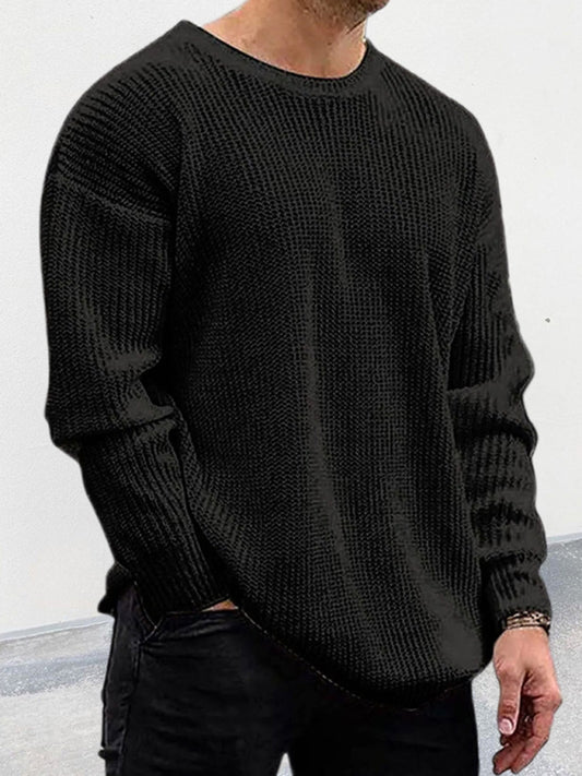 Men's new solid color round neck long sleeve pullover sweater - FashionistaDeal