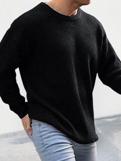 Men's new solid color round neck long sleeve pullover sweater - FashionistaDeal