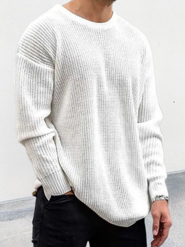 Men's new solid color round neck long sleeve pullover sweater - FashionistaDeal