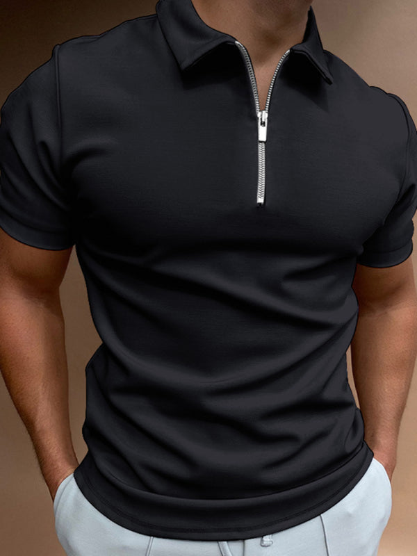 Men's new solid color short sleeve lapel casual fit polo shirt - FashionistaDeal