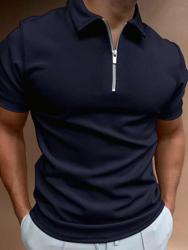 Men's new solid color short sleeve lapel casual fit polo shirt - FashionistaDeal