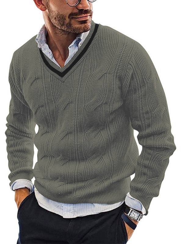 Men's Fashionable V-Neck Slim Fit Long Sleeve Knitted Sweater - FashionistaDeal