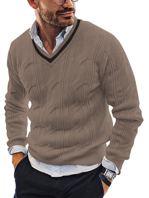 Men's Fashionable V-Neck Slim Fit Long Sleeve Knitted Sweater - FashionistaDeal